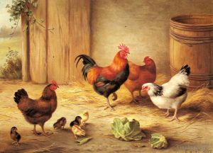 Artist Edgar Hunt's Work - Chickens In A Barnyard