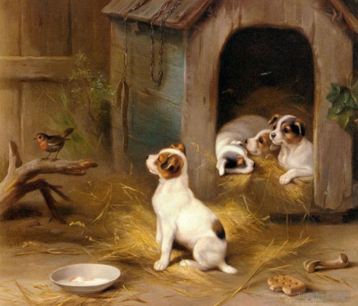 Edgar Hunt Oil Painting - The Puppies