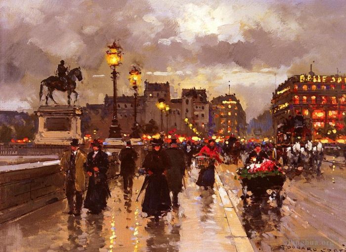 Edouard Cortes Oil Painting - Edouard Leon Cortes Le Pont Neuf Paris