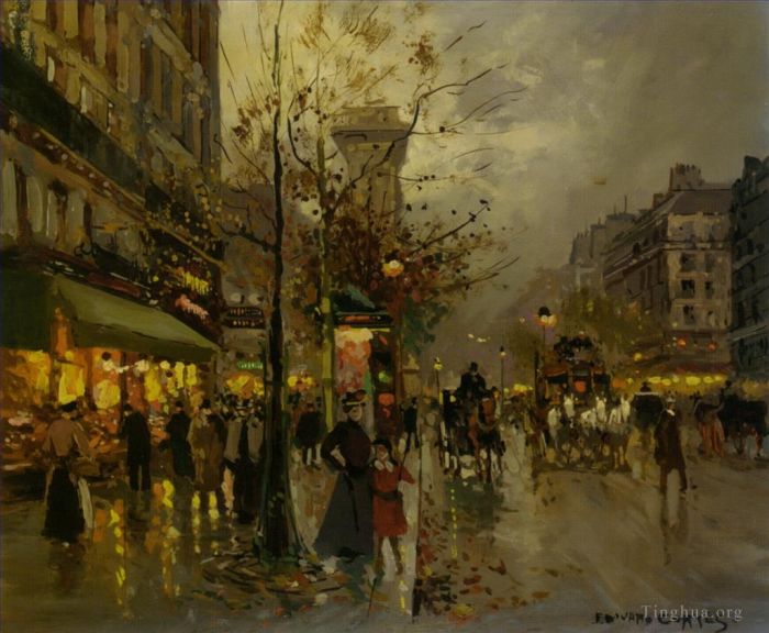 Edouard Cortes Oil Painting - Boulevard a paris