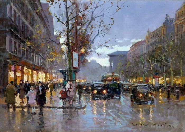 Edouard Cortes Oil Painting - Boulevard de la madeleine 1