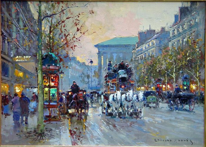 Edouard Cortes Oil Painting - Boulevard de la madeleine 2
