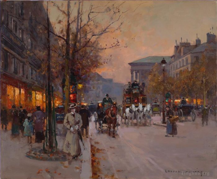 Edouard Cortes Oil Painting - Boulevard de la madeleine 4