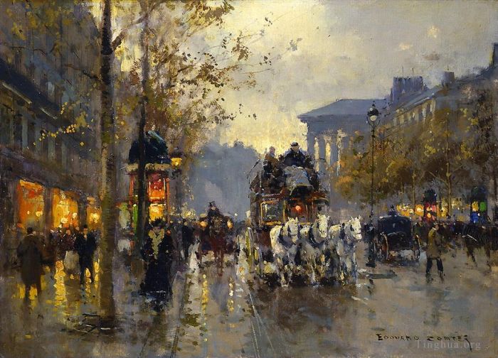 Edouard Cortes Oil Painting - Boulevard de la madeleine