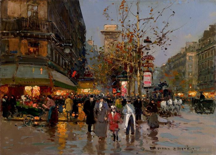 Edouard Cortes Oil Painting - Boulevard et la porte st denis