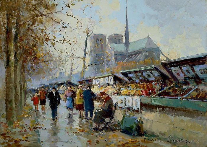 Edouard Cortes Oil Painting - Bouquinistes