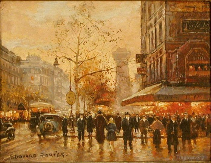 Edouard Cortes Oil Painting - Caf de la paix paris