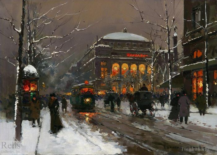 Edouard Cortes Oil Painting - Chatelet in winter