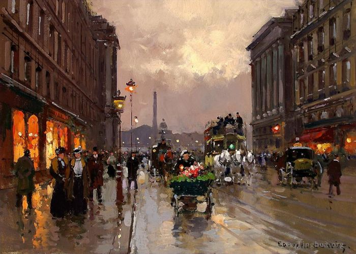 Edouard Cortes Oil Painting - Concorde and rue royale