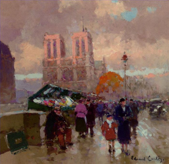 Edouard Cortes Oil Painting - Effect of sunlight on notre dame