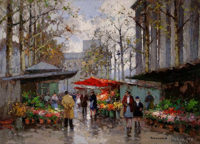 Edouard Cortes Oil Painting - Flower market at la madeleine 5