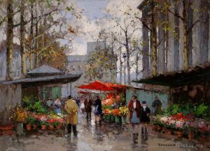 Artist Edouard Cortes's Work - Flower market at la madeleine 5