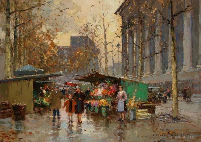 Edouard Cortes Oil Painting - Flower market at la madeleine 6
