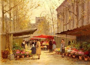 Artist Edouard Cortes's Work - Flower market at la madeleine