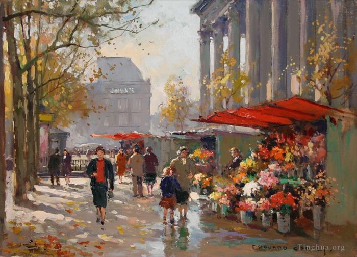 Edouard Cortes Oil Painting - Flower seller at la madeleine