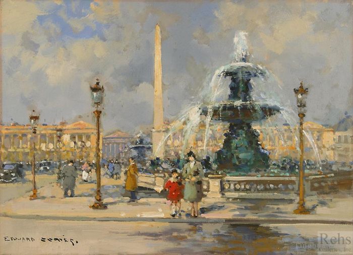 Edouard Cortes Oil Painting - Fountain on place de la concorde 1