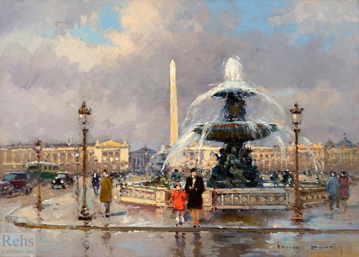 Edouard Cortes Oil Painting - Fountain on place de la concorde