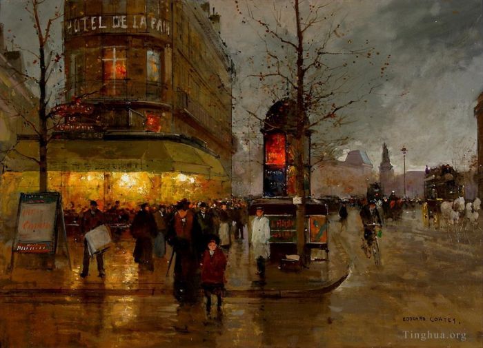 Edouard Cortes Oil Painting - La place de la bastille paris