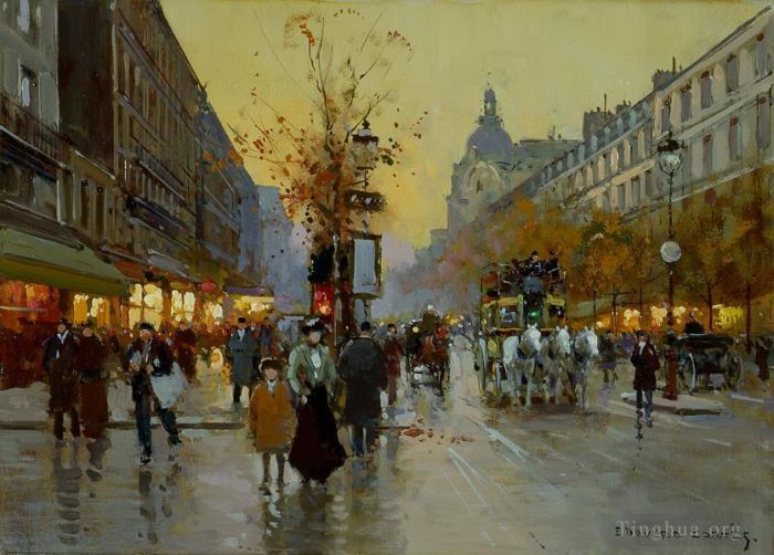 Edouard Cortes Oil Painting - Les grands boulevards 1