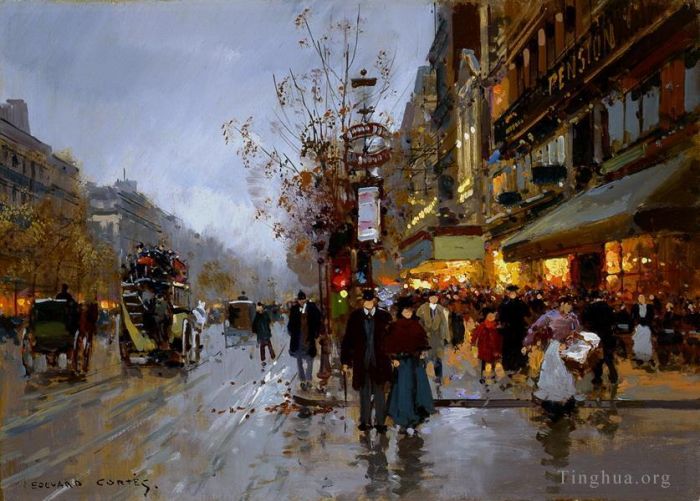 Edouard Cortes Oil Painting - Les grands boulevards 2