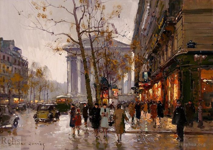 Edouard Cortes Oil Painting - Madeleine and rue royale paris