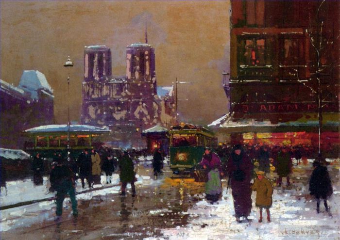 Edouard Cortes Oil Painting - Notre dame st michael under the snow