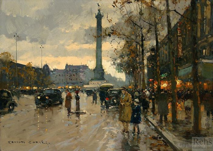 Edouard Cortes Oil Painting - Place de la bastille 2