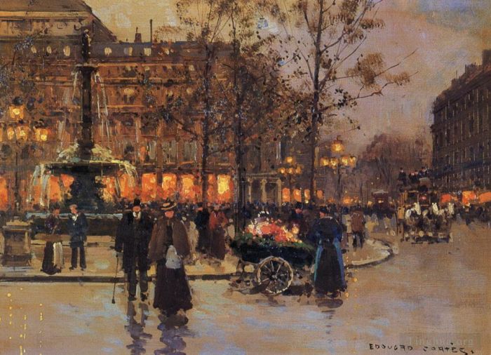 Edouard Cortes Oil Painting - Place du theatre de la comedie francaise