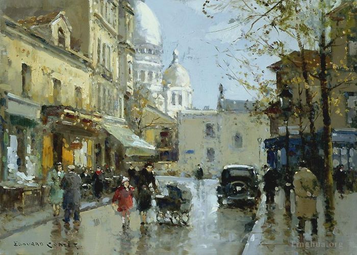 Edouard Cortes Oil Painting - Place from a knoll montmartre