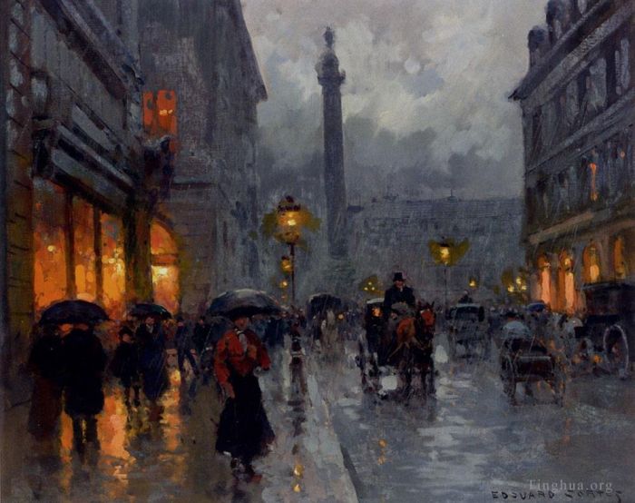 Edouard Cortes Oil Painting - Place vendome in rain