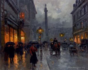 Artist Edouard Cortes's Work - Place vendome in rain