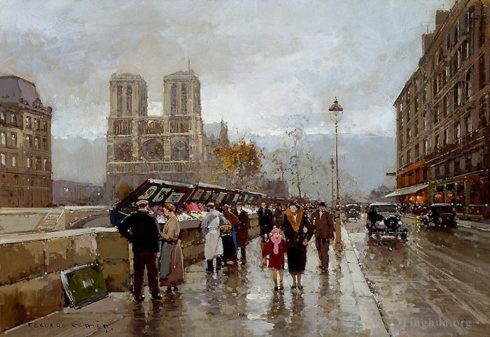 Edouard Cortes Oil Painting - Quay saint michel