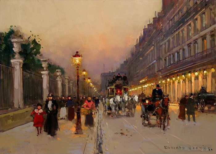 Edouard Cortes Oil Painting - Rue de rivoli 2
