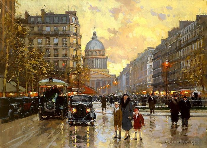 Edouard Cortes Oil Painting - Rue dulm pantheon
