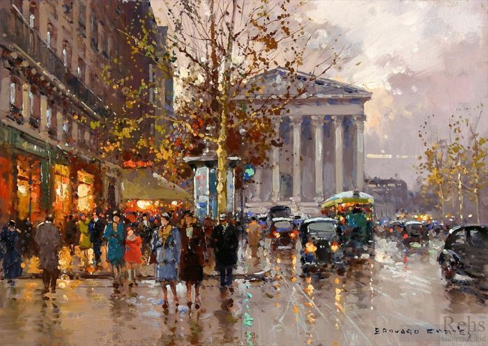 Edouard Cortes Oil Painting - Rue royale madeleine 1