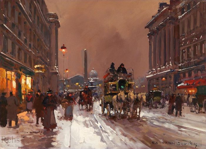 Edouard Cortes Oil Painting - Rue royale winter
