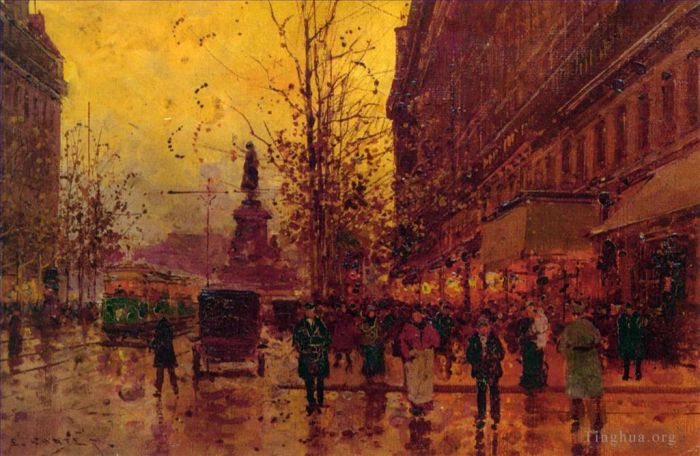 Edouard Cortes Oil Painting - The place de la republique paris