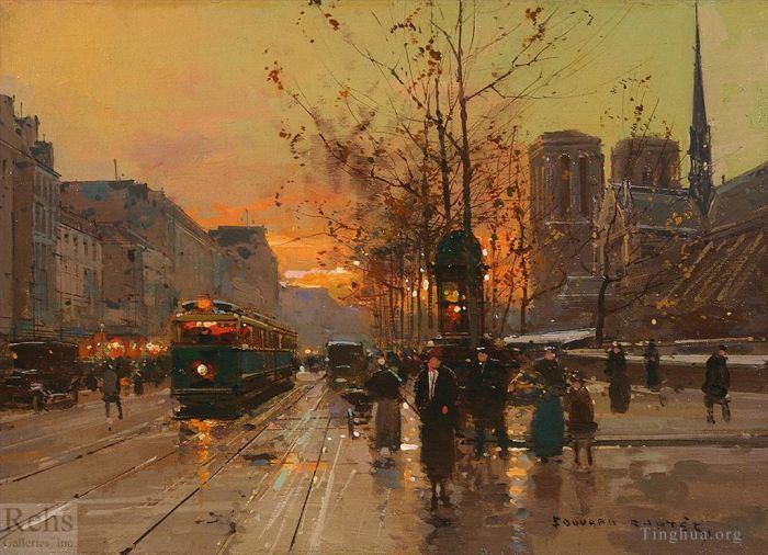 Edouard Cortes Oil Painting - The platform of the tournelle notre dame