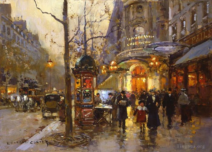 Edouard Cortes Oil Painting - Theatre du vaudeville