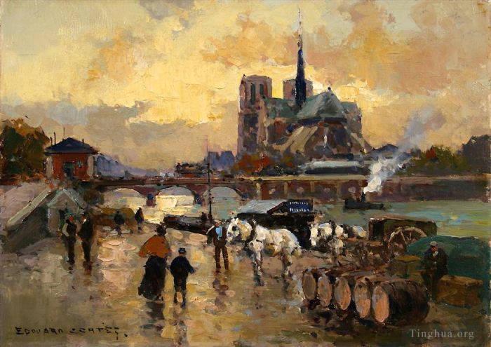 Edouard Cortes Oil Painting - Tournelles dock