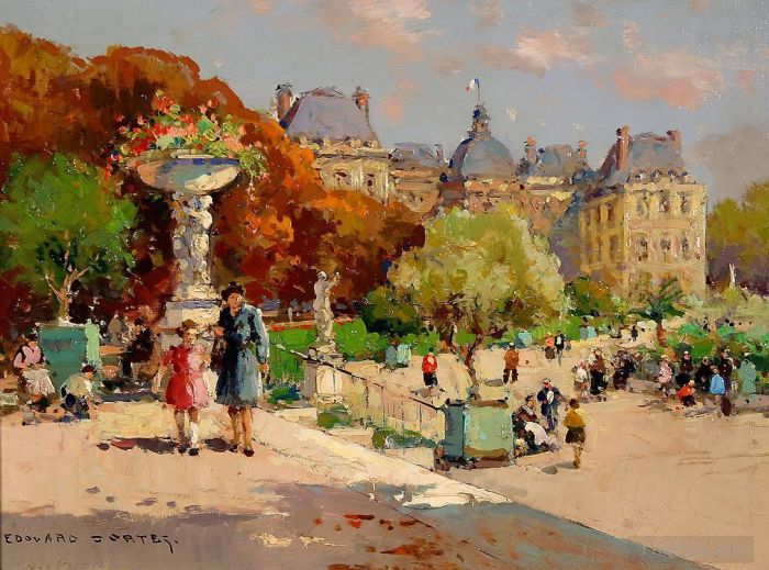 Edouard Cortes Oil Painting - Tuileries garden 1