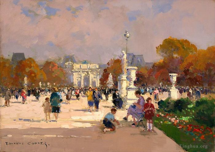 Edouard Cortes Oil Painting - Tuileries garden