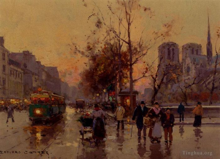 Edouard Cortes Oil Painting - View of notre dame