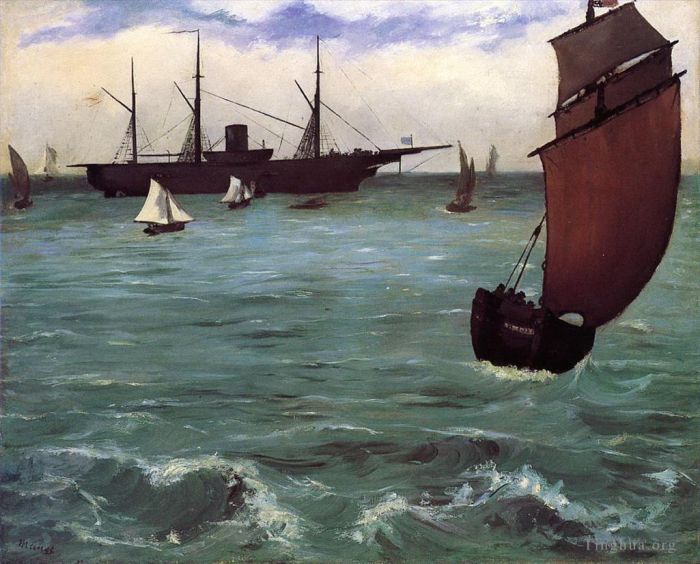 Edouard Manet Oil Painting - The Kearsarge at Boulogne (Fishing boat coming in before the wind)