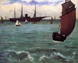 Artist Edouard Manet's Work - The Kearsarge at Boulogne (Fishing boat coming in before the wind)
