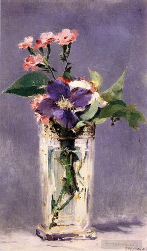 Artist Edouard Manet's Work - Carnations and clematis in a crystal vase