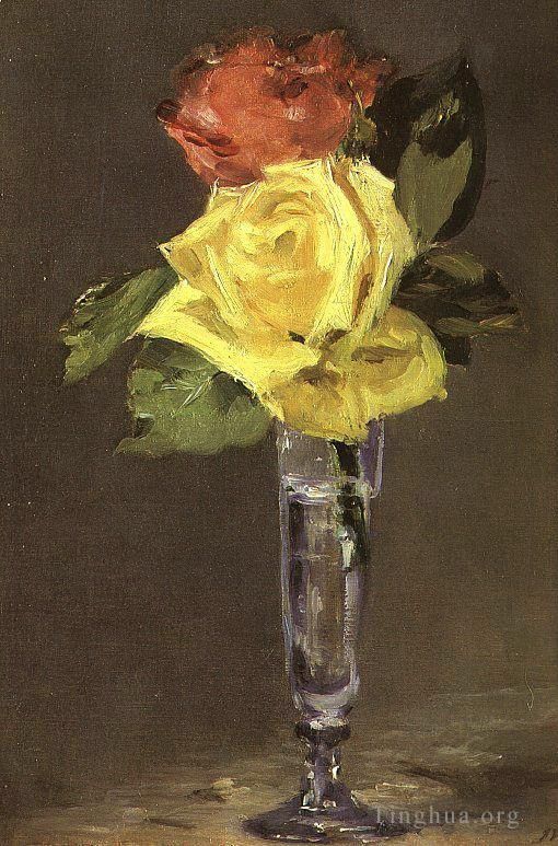 Edouard Manet Oil Painting - Roses in a Champagne Glass