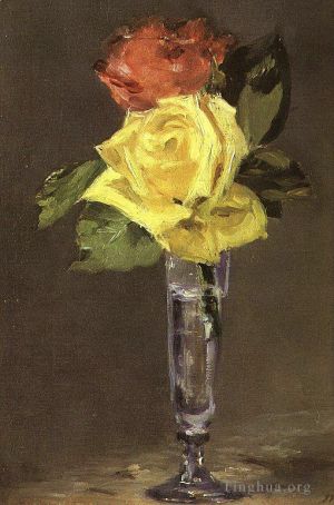 Artist Edouard Manet's Work - Roses in a Champagne Glass