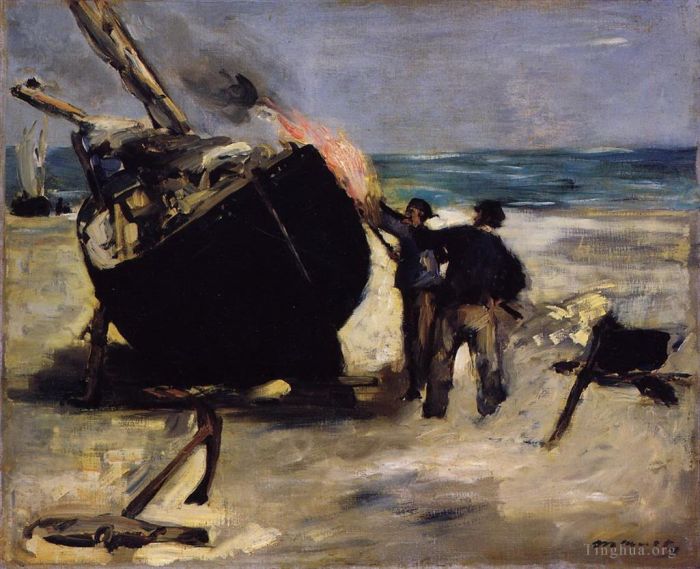 Edouard Manet Oil Painting - Tarring the Boat