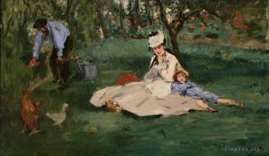 Artist Edouard Manet's Work - The Monet family in their garden at Argenteuil